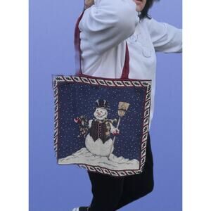 Snowman Tapestry Shoulder Tote Winter Decorative Functional Lined